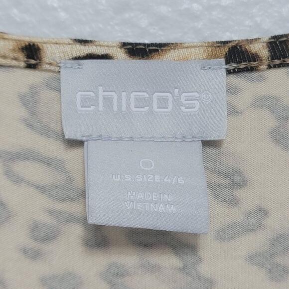 Chicos Animal Print Dress 0 (US 4/6) Short Sleeve Leopard Print Stretch 580 - Picture 3 of 11